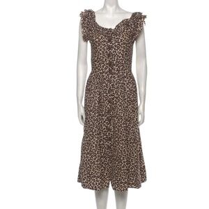 NEW Sea New York Midi Dress Women's Size 2 Brown Leopard Print Pleated Feminine
